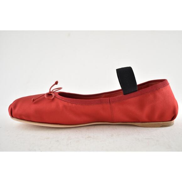 Miu Miu Satin Rosso Red Black White Logo Strap Bow Ballet Ballerina Flats 39 - Picture 13 of 16